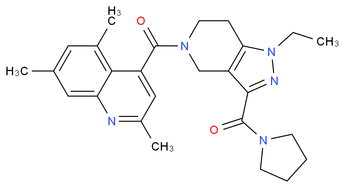 4-{[1-ethyl-3-(1-pyrrolidinylcarbonyl)-1,4,6,7-tetrahydro-5H-pyrazolo[4,3-c]pyridin-5-yl]carbonyl}-2,5,7-trimethylquinoline_分子结构_CAS_)