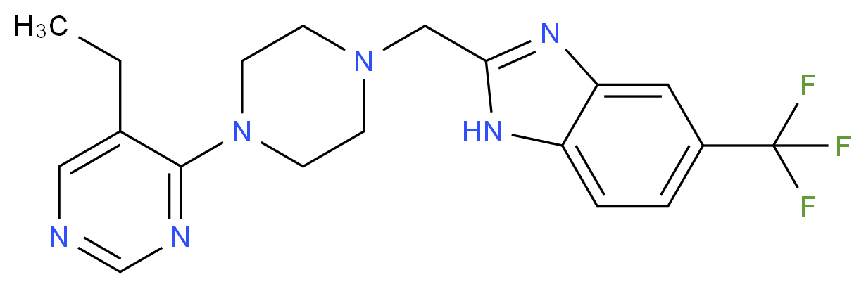 2-{[4-(5-ethylpyrimidin-4-yl)piperazin-1-yl]methyl}-5-(trifluoromethyl)-1H-1,3-benzodiazole_分子结构_CAS_1255517-76-0