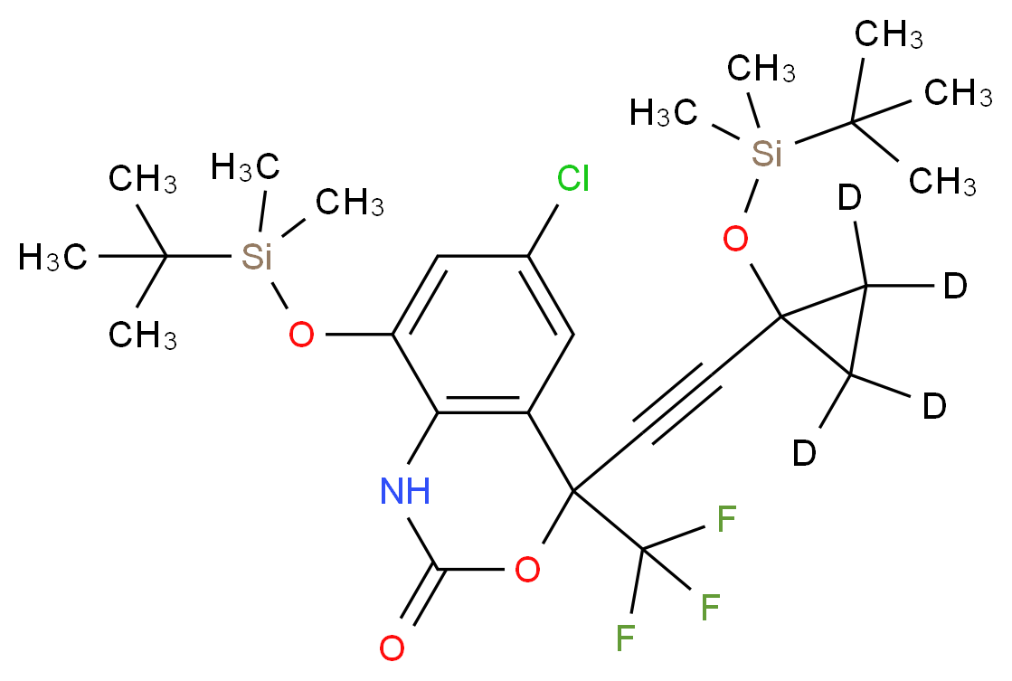 8-[(tert-butyldimethylsilyl)oxy]-4-(2-{1-[(tert-butyldimethylsilyl)oxy](<sup>2</sup>H<sub>4</sub>)cyclopropyl}ethynyl)-6-chloro-4-(trifluoromethyl)-2,4-dihydro-1H-3,1-benzoxazin-2-one_分子结构_CAS_1329840-70-1