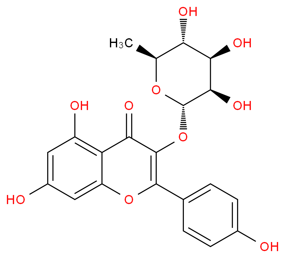 5,7-dihydroxy-2-(4-hydroxyphenyl)-3-{[(2S,3R,4R,5R,6S)-3,4,5-trihydroxy-6-methyloxan-2-yl]oxy}-4H-chromen-4-one_分子结构_CAS_482-39-3