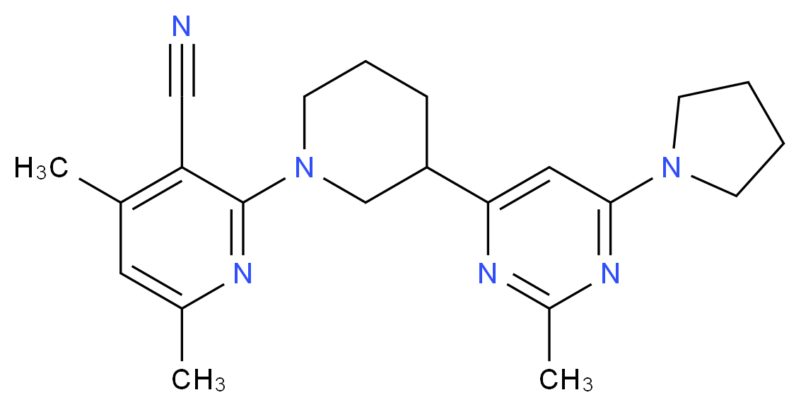 4,6-dimethyl-2-{3-[2-methyl-6-(1-pyrrolidinyl)-4-pyrimidinyl]-1-piperidinyl}nicotinonitrile_分子结构_CAS_)