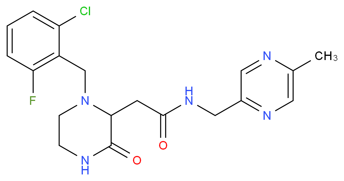 2-[1-(2-chloro-6-fluorobenzyl)-3-oxo-2-piperazinyl]-N-[(5-methyl-2-pyrazinyl)methyl]acetamide_分子结构_CAS_)