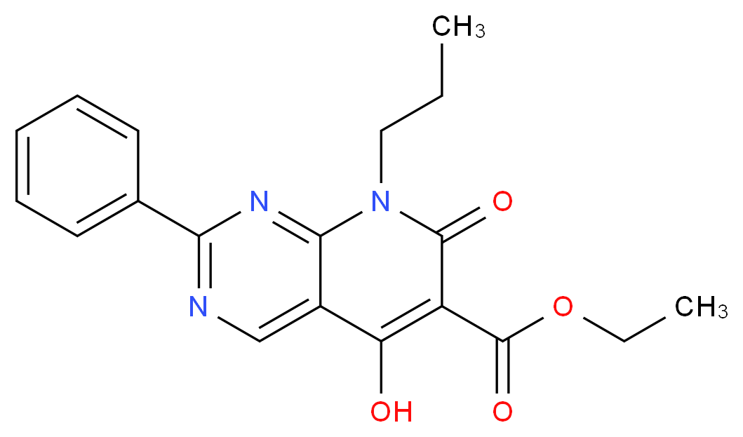 Ethyl 5-hydroxy-7-oxo-2-phenyl-8-propyl-7,8-dihydropyrido[2,3-d]pyrimidine-6-carboxylate_分子结构_CAS_76377-79-2)