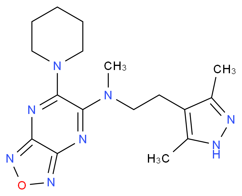 N-[2-(3,5-dimethyl-1H-pyrazol-4-yl)ethyl]-N-methyl-6-(1-piperidinyl)[1,2,5]oxadiazolo[3,4-b]pyrazin-5-amine_分子结构_CAS_)