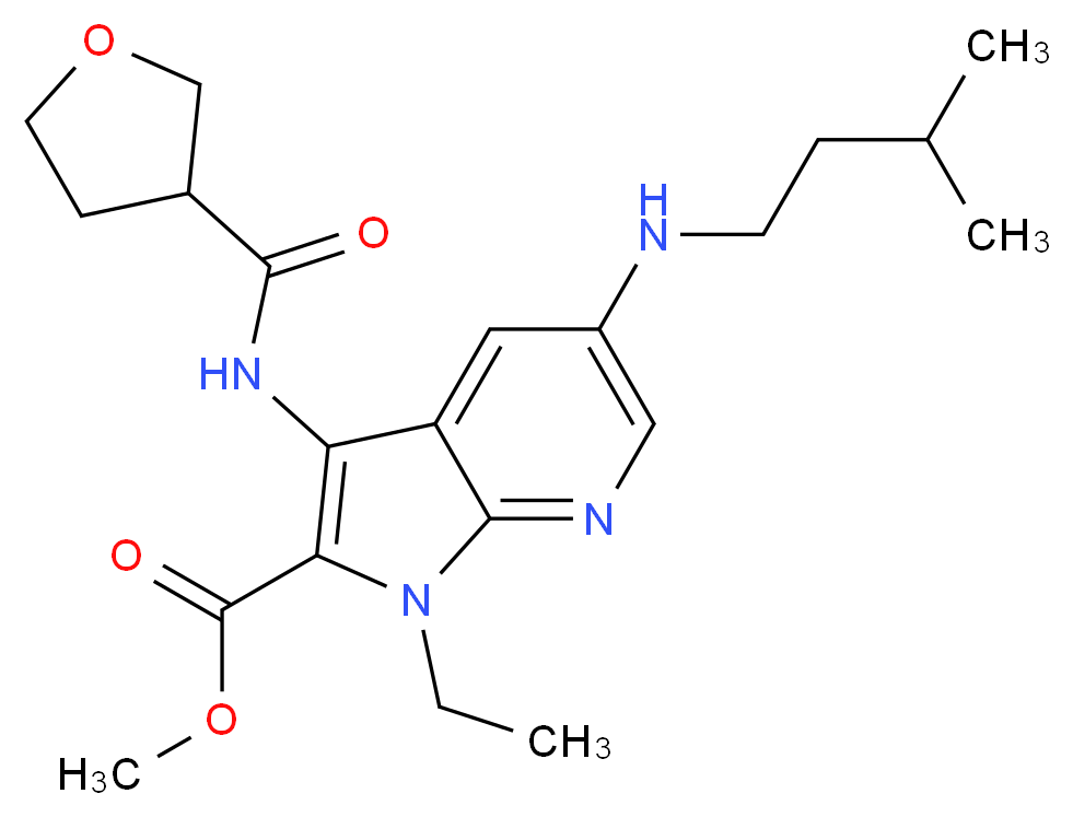 methyl 1-ethyl-5-[(3-methylbutyl)amino]-3-[(tetrahydro-3-furanylcarbonyl)amino]-1H-pyrrolo[2,3-b]pyridine-2-carboxylate_分子结构_CAS_)