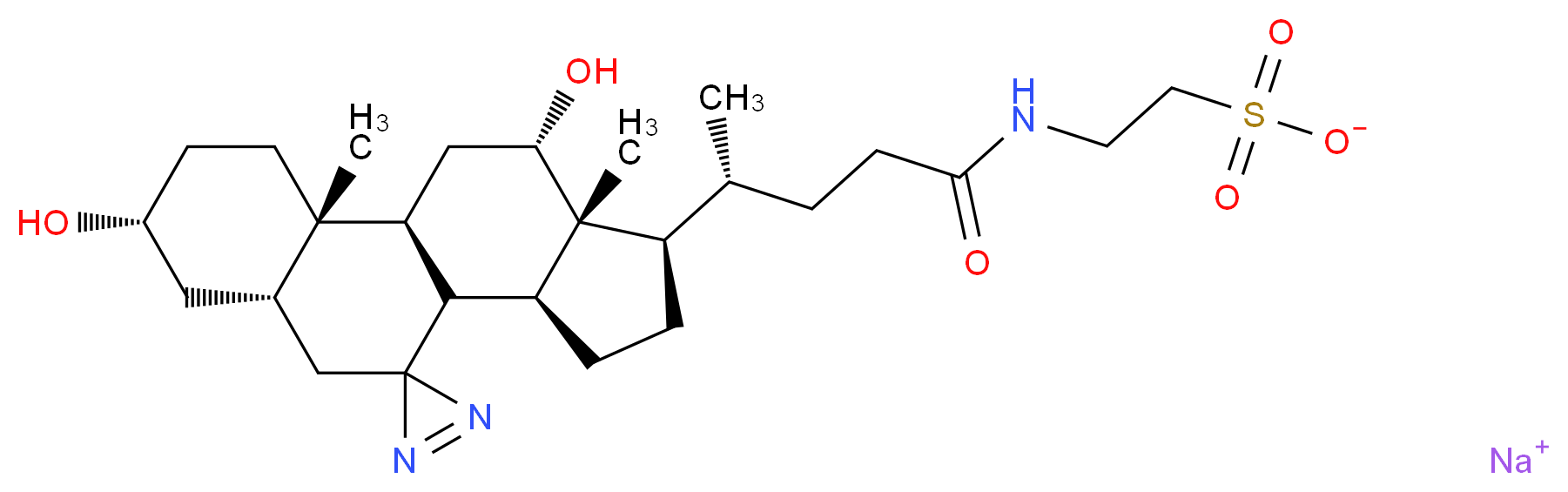 sodium 2-[(4R)-4-[(1'S,2'S,5'R,7'R,11'S,14'R,15'R,16'S)-5',16'-dihydroxy-2',15'-dimethylspiro[diazirine-2,9'-tetracyclo[8.7.0.0<sup>2</sup>,<sup>7</sup>.0<sup>1</sup><sup>1</sup>,<sup>1</sup><sup>5</sup>]heptadecane]-14'-yl]pentanamido]ethane-1-sulfonate_分子结构_CAS_72741-86-7