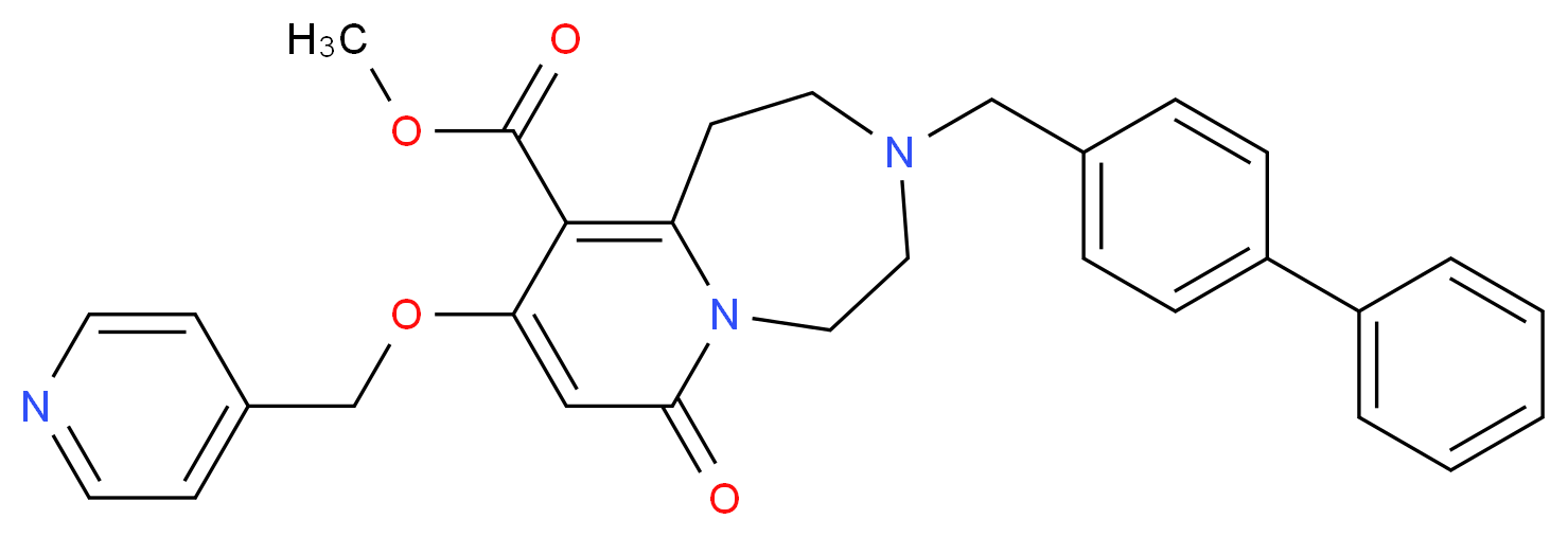 methyl 3-(4-biphenylylmethyl)-7-oxo-9-(4-pyridinylmethoxy)-1,2,3,4,5,7-hexahydropyrido[1,2-d][1,4]diazepine-10-carboxylate_分子结构_CAS_)