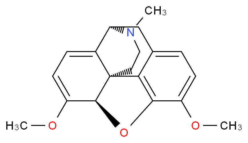 (1S,5R,13R)-10,14-dimethoxy-4-methyl-12-oxa-4-azapentacyclo[9.6.1.0<sup>1</sup>,<sup>1</sup><sup>3</sup>.0<sup>5</sup>,<sup>1</sup><sup>7</sup>.0<sup>7</sup>,<sup>1</sup><sup>8</sup>]octadeca-7(18),8,10,14,16-pentaene_分子结构_CAS_115-37-7