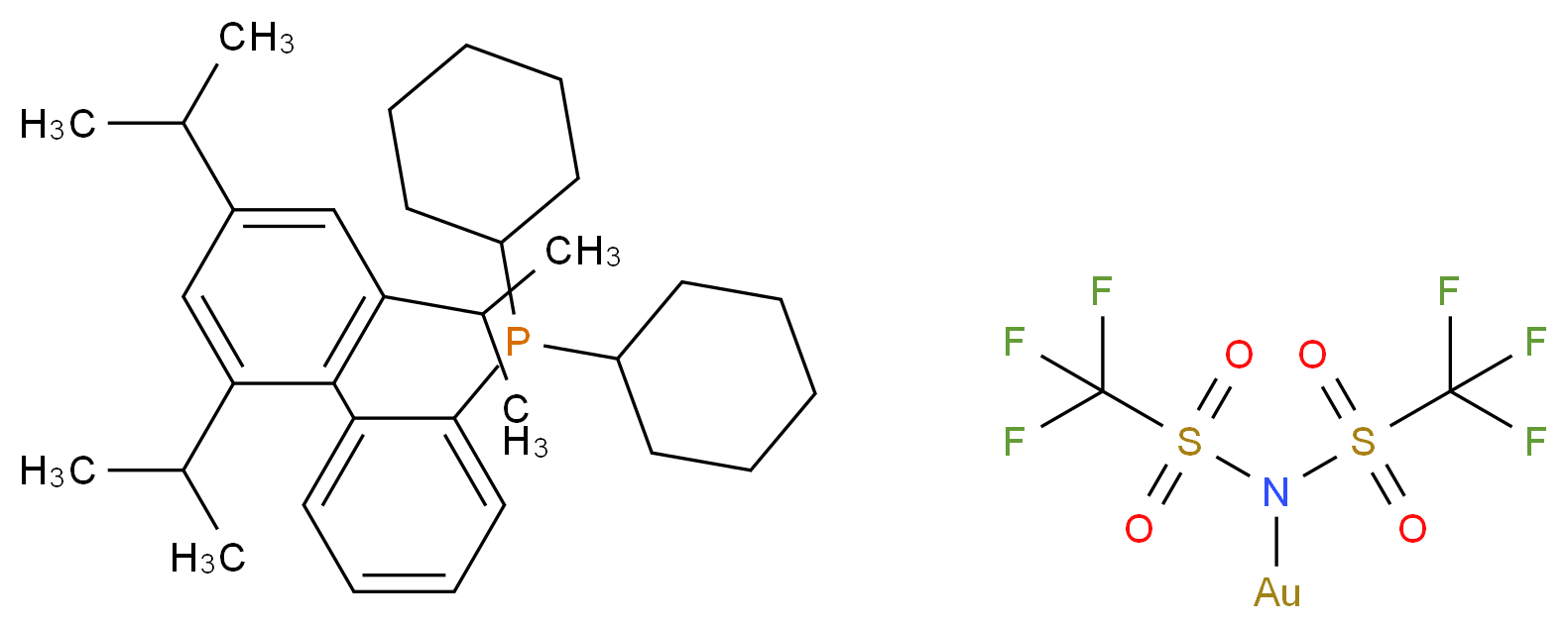 2-二环己基膦-2′,4′,6′-三异丙基联苯金(I) 双(三氟甲烷磺酰)亚胺_分子结构_CAS_934506-10-2)