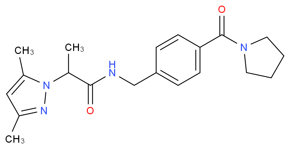 2-(3,5-dimethyl-1H-pyrazol-1-yl)-N-[4-(pyrrolidin-1-ylcarbonyl)benzyl]propanamide_分子结构_CAS_)