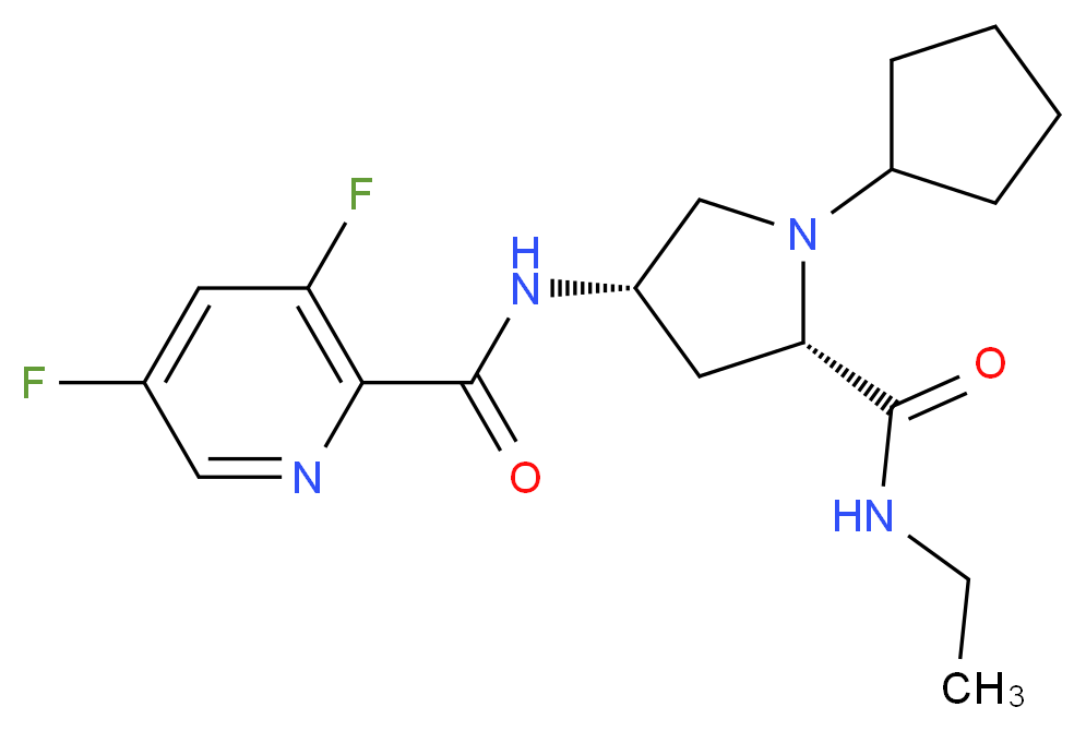 N-{(3S,5S)-1-cyclopentyl-5-[(ethylamino)carbonyl]pyrrolidin-3-yl}-3,5-difluoropyridine-2-carboxamide (non-preferred name)_分子结构_CAS_)