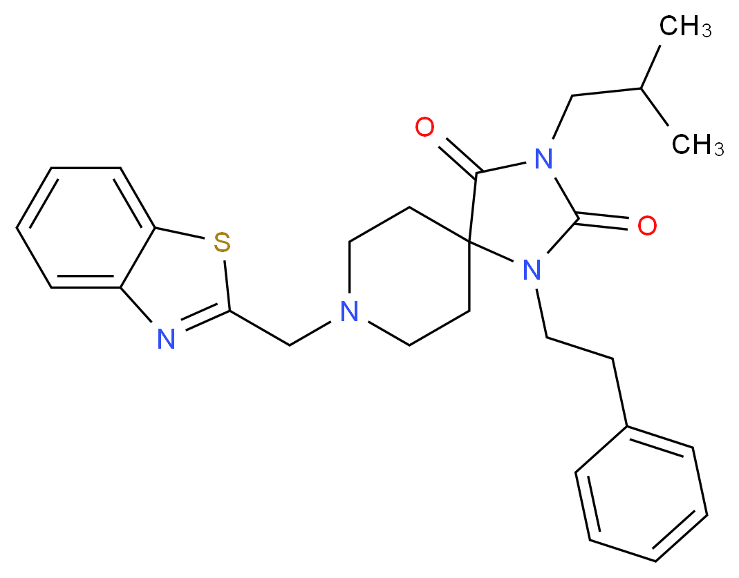 8-(1,3-benzothiazol-2-ylmethyl)-3-isobutyl-1-(2-phenylethyl)-1,3,8-triazaspiro[4.5]decane-2,4-dione_分子结构_CAS_)