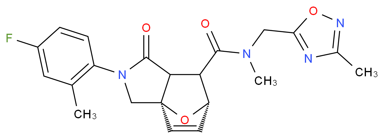 (3aR*,6S*)-2-(4-fluoro-2-methylphenyl)-N-methyl-N-[(3-methyl-1,2,4-oxadiazol-5-yl)methyl]-1-oxo-1,2,3,6,7,7a-hexahydro-3a,6-epoxyisoindole-7-carboxamide_分子结构_CAS_)