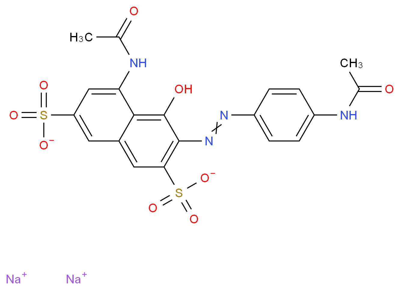 disodium 5-acetamido-3-[2-(4-acetamidophenyl)diazen-1-yl]-4-hydroxynaphthalene-2,7-disulfonate_分子结构_CAS_4321-69-1