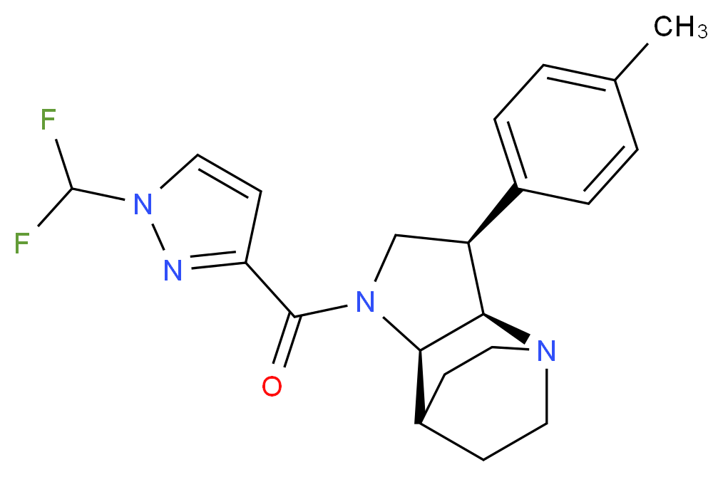 (3R*,3aR*,7aR*)-1-{[1-(difluoromethyl)-1H-pyrazol-3-yl]carbonyl}-3-(4-methylphenyl)octahydro-4,7-ethanopyrrolo[3,2-b]pyridine_分子结构_CAS_)