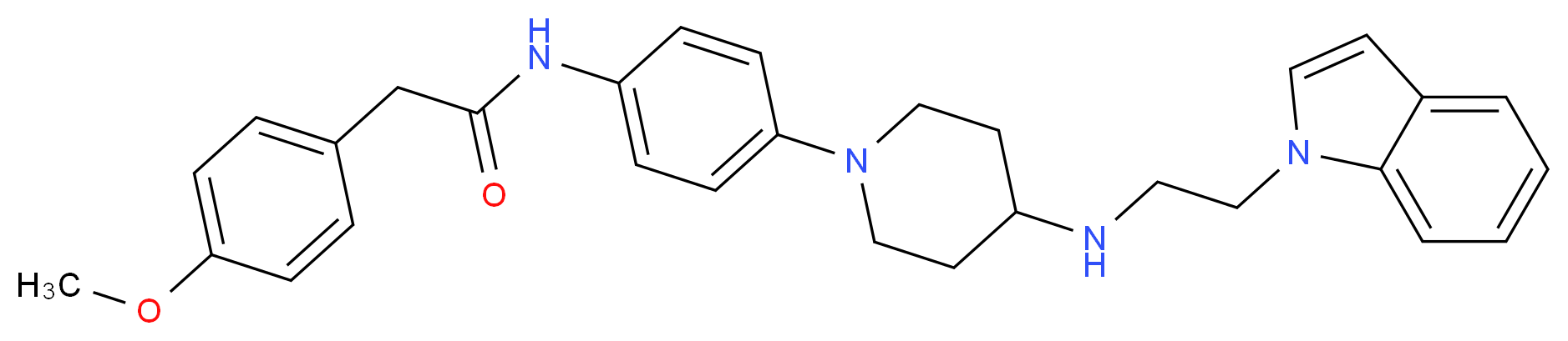 N-[4-(4-{[2-(1H-indol-1-yl)ethyl]amino}-1-piperidinyl)phenyl]-2-(4-methoxyphenyl)acetamide_分子结构_CAS_)