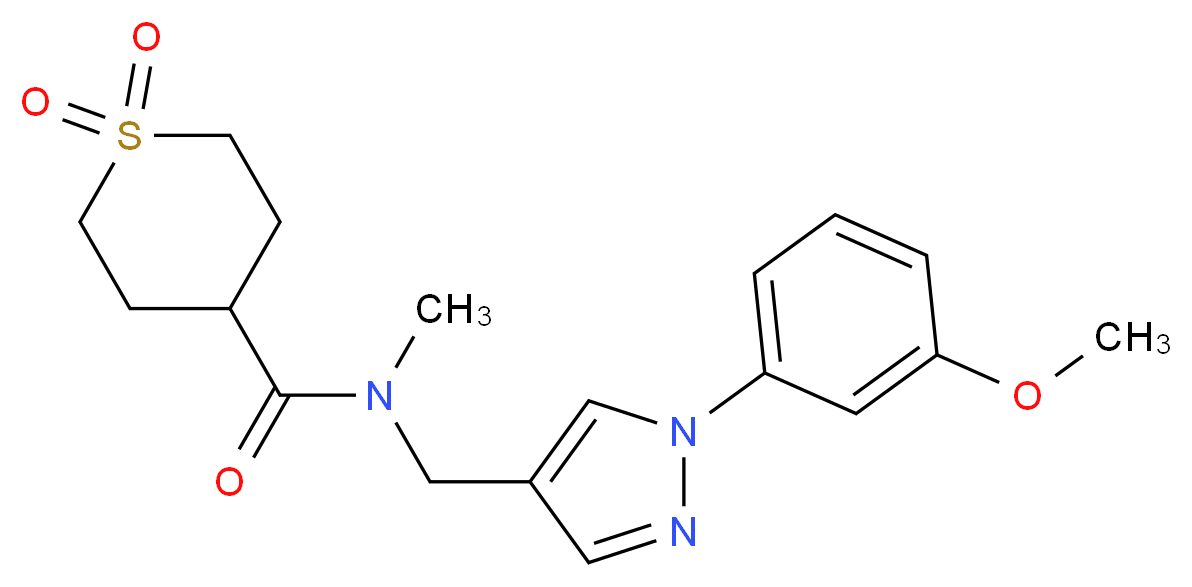 N-{[1-(3-methoxyphenyl)-1H-pyrazol-4-yl]methyl}-N-methyltetrahydro-2H-thiopyran-4-carboxamide 1,1-dioxide_分子结构_CAS_)