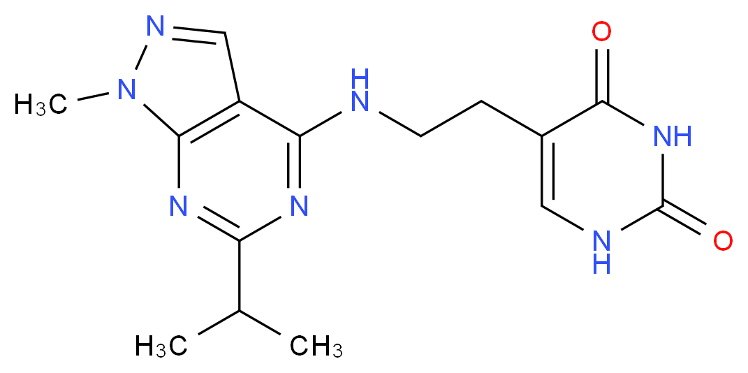 5-{2-[(6-isopropyl-1-methyl-1H-pyrazolo[3,4-d]pyrimidin-4-yl)amino]ethyl}-2,4(1H,3H)-pyrimidinedione_分子结构_CAS_)