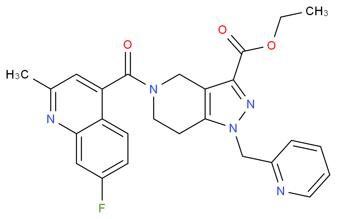ethyl 5-[(7-fluoro-2-methyl-4-quinolinyl)carbonyl]-1-(2-pyridinylmethyl)-4,5,6,7-tetrahydro-1H-pyrazolo[4,3-c]pyridine-3-carboxylate_分子结构_CAS_)