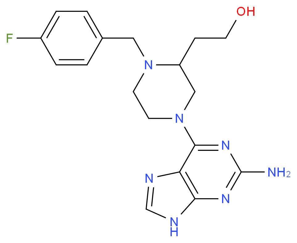 2-[4-(2-amino-9H-purin-6-yl)-1-(4-fluorobenzyl)-2-piperazinyl]ethanol_分子结构_CAS_)