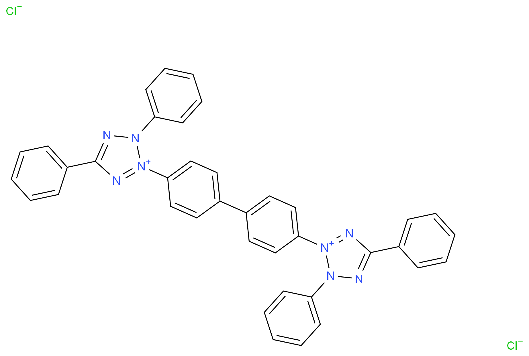2-{4-[4-(diphenyl-3H-1,2$l^{5},3,4-tetrazol-2-ylium-2-yl)phenyl]phenyl}-3,5-diphenyl-3H-1,2$l^{5},3,4-tetrazol-2-ylium dichloride_分子结构_CAS_298-95-3