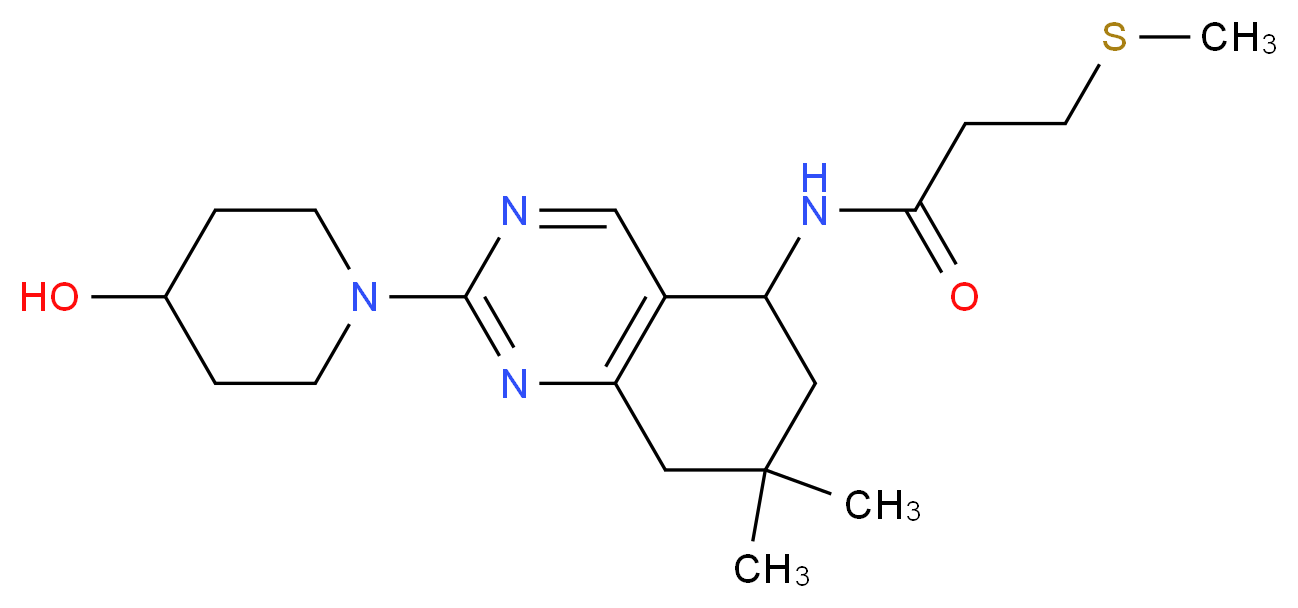 N-[2-(4-hydroxy-1-piperidinyl)-7,7-dimethyl-5,6,7,8-tetrahydro-5-quinazolinyl]-3-(methylthio)propanamide_分子结构_CAS_)