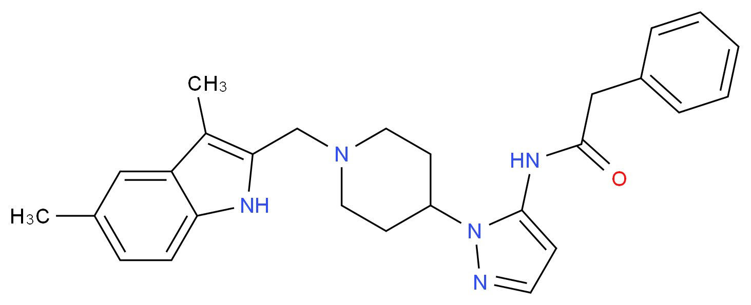 N-(1-{1-[(3,5-dimethyl-1H-indol-2-yl)methyl]-4-piperidinyl}-1H-pyrazol-5-yl)-2-phenylacetamide_分子结构_CAS_)