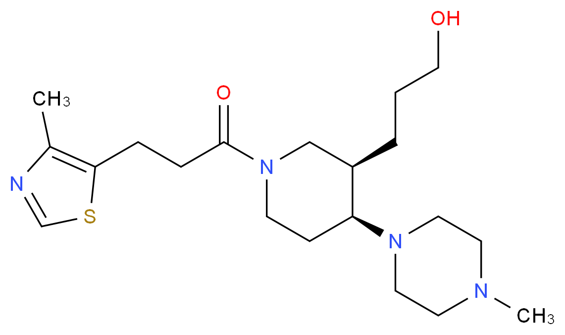 3-{(3R*,4S*)-4-(4-methylpiperazin-1-yl)-1-[3-(4-methyl-1,3-thiazol-5-yl)propanoyl]piperidin-3-yl}propan-1-ol_分子结构_CAS_)