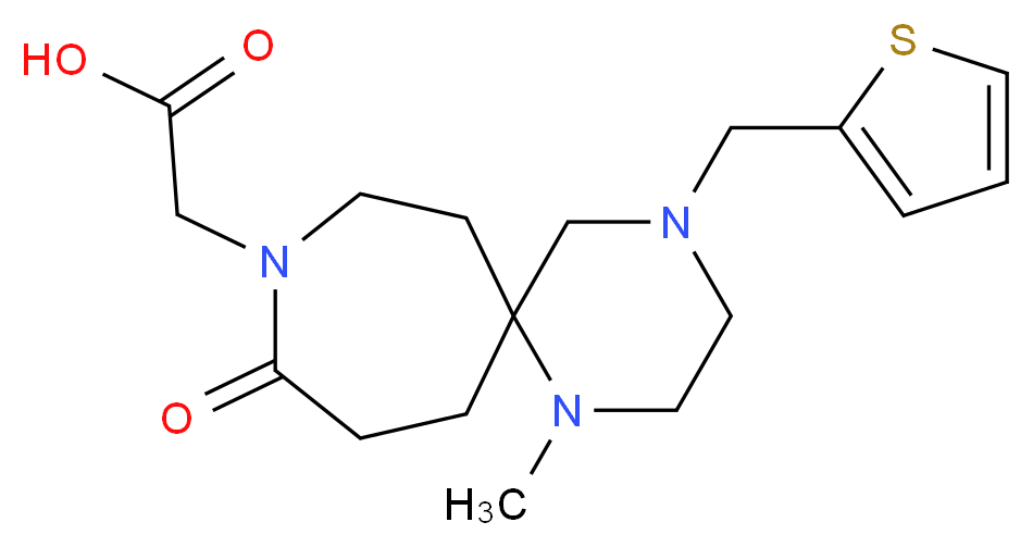[1-methyl-10-oxo-4-(2-thienylmethyl)-1,4,9-triazaspiro[5.6]dodec-9-yl]acetic acid_分子结构_CAS_)
