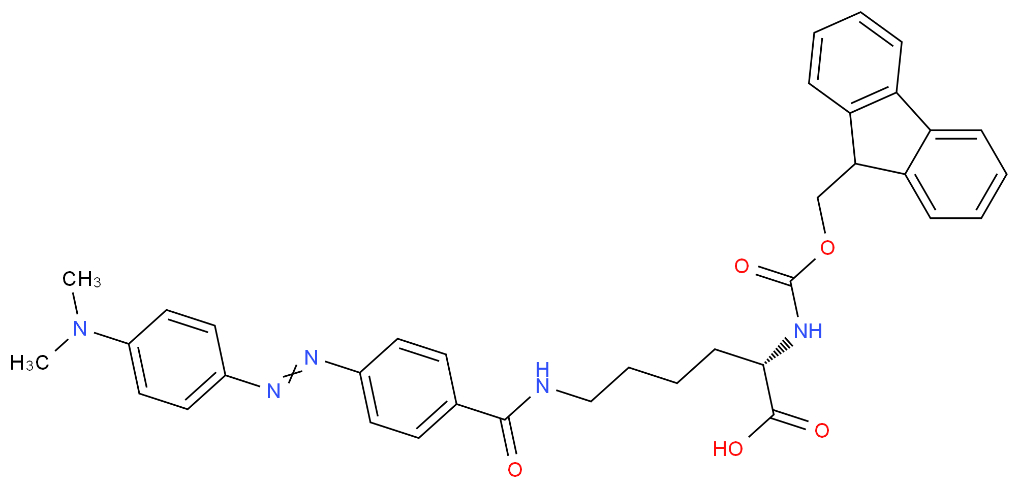 (2S)-6-[(4-{2-[4-(dimethylamino)phenyl]diazen-1-yl}phenyl)formamido]-2-{[(9H-fluoren-9-ylmethoxy)carbonyl]amino}hexanoic acid_分子结构_CAS_146998-27-8