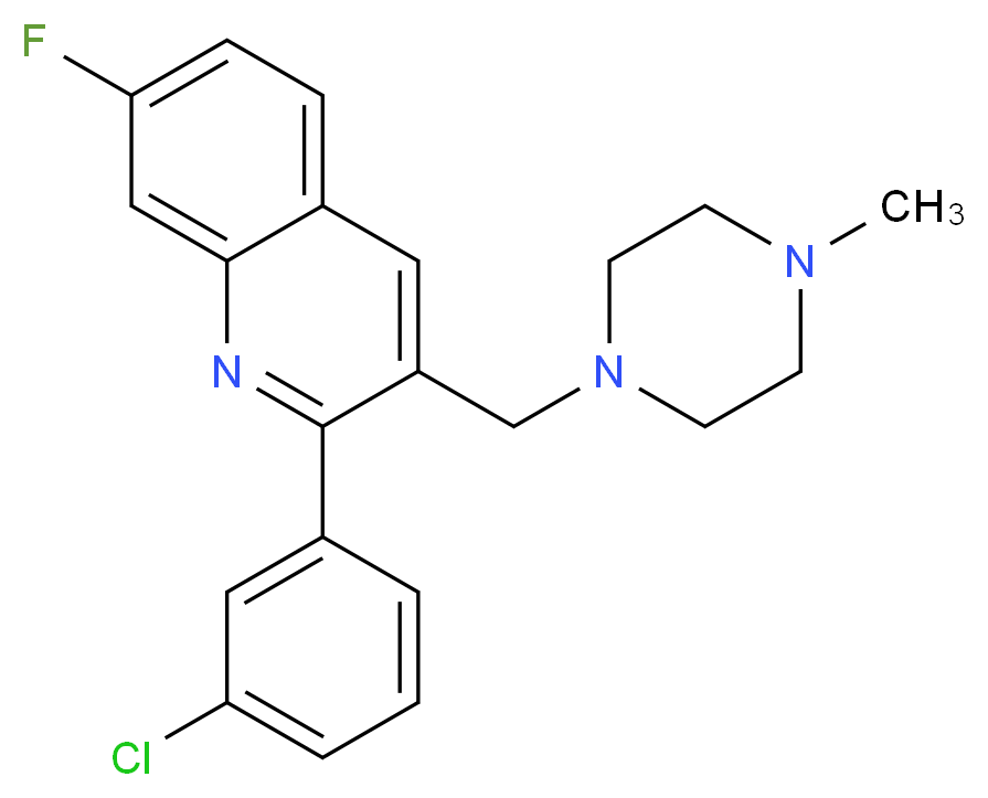 2-(3-chlorophenyl)-7-fluoro-3-[(4-methyl-1-piperazinyl)methyl]quinoline_分子结构_CAS_)