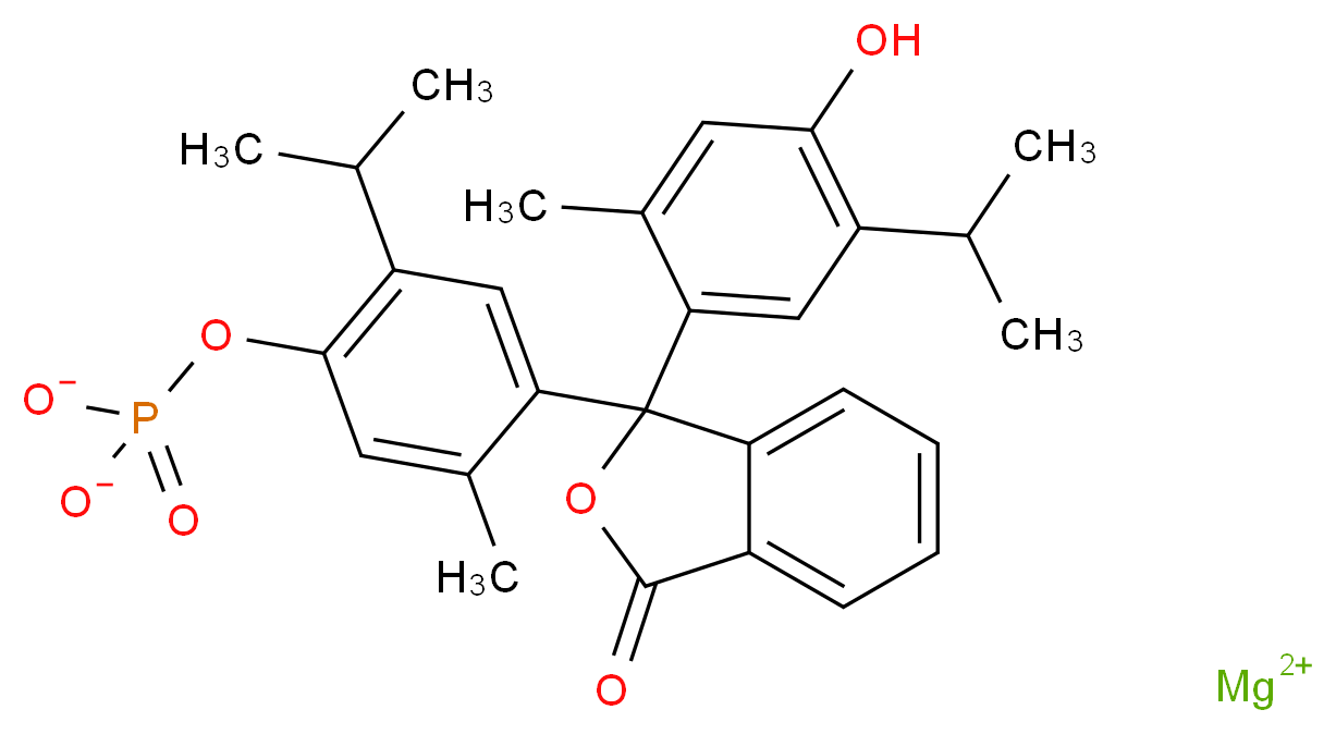 magnesium(2+) ion 4-{1-[4-hydroxy-2-methyl-5-(propan-2-yl)phenyl]-3-oxo-1,3-dihydro-2-benzofuran-1-yl}-5-methyl-2-(propan-2-yl)phenyl phosphate_分子结构_CAS_35106-21-9