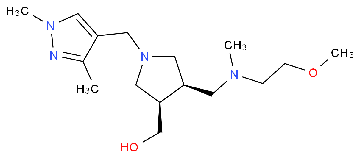 ((3R*,4R*)-1-[(1,3-dimethyl-1H-pyrazol-4-yl)methyl]-4-{[(2-methoxyethyl)(methyl)amino]methyl}pyrrolidin-3-yl)methanol_分子结构_CAS_)