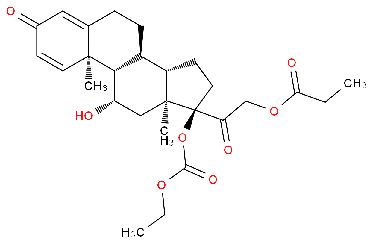 2-[(1S,2R,10S,11S,14R,15S,17S)-14-[(ethoxycarbonyl)oxy]-17-hydroxy-2,15-dimethyl-5-oxotetracyclo[8.7.0.0<sup>2</sup>,<sup>7</sup>.0<sup>1</sup><sup>1</sup>,<sup>1</sup><sup>5</sup>]heptadeca-3,6-dien-14-yl]-2-oxoethyl propanoate_分子结构_CAS_73771-04-7