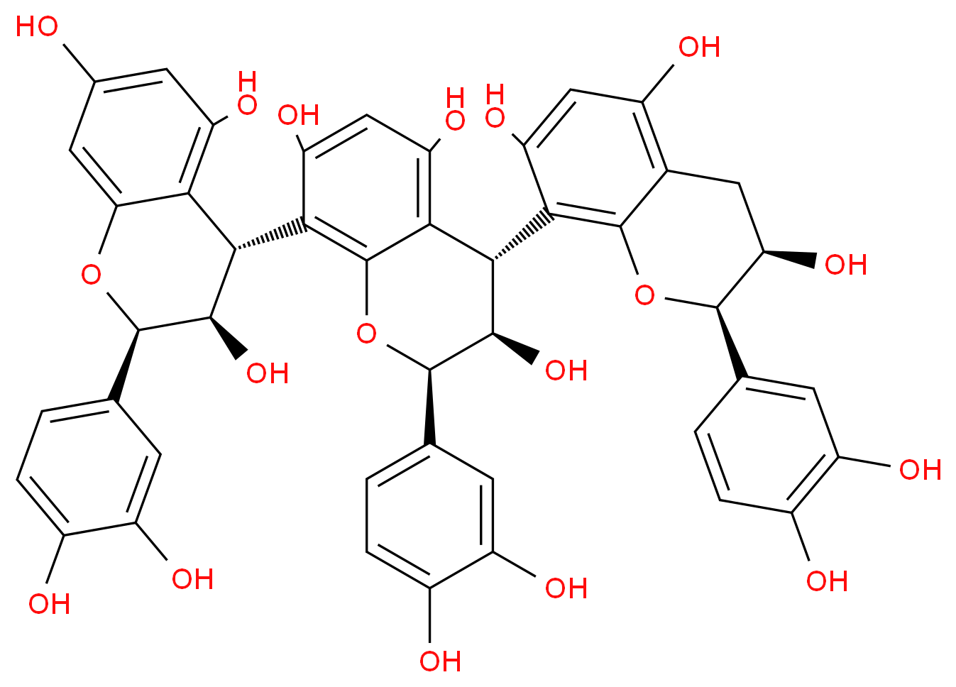 (2R,3R,4S)-2-(3,4-dihydroxyphenyl)-8-[(2R,3R,4R)-2-(3,4-dihydroxyphenyl)-3,5,7-trihydroxy-3,4-dihydro-2H-1-benzopyran-4-yl]-4-[(2R,3R)-2-(3,4-dihydroxyphenyl)-3,5,7-trihydroxy-3,4-dihydro-2H-1-benzopyran-8-yl]-3,4-dihydro-2H-1-benzopyran-3,5,7-triol_分子结构_CAS_37064-30-5