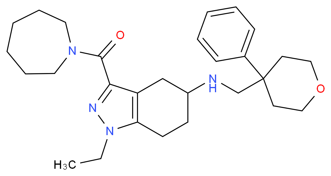 3-(1-azepanylcarbonyl)-1-ethyl-N-[(4-phenyltetrahydro-2H-pyran-4-yl)methyl]-4,5,6,7-tetrahydro-1H-indazol-5-amine_分子结构_CAS_)
