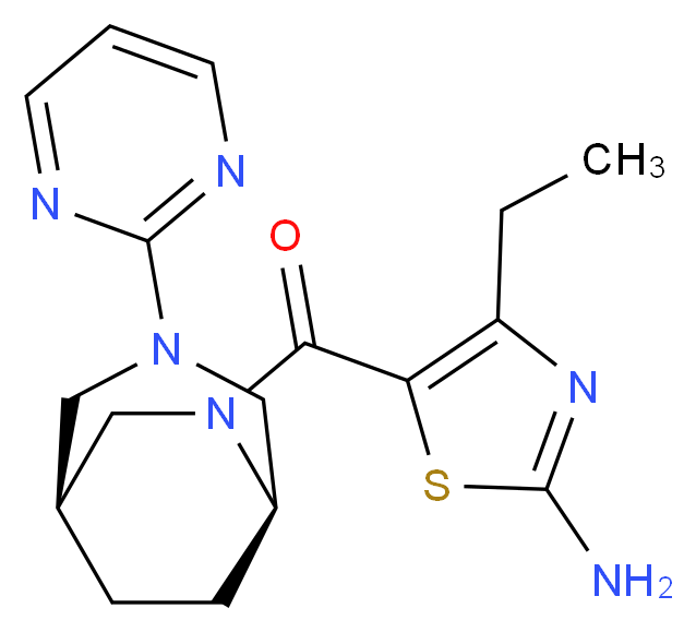 4-ethyl-5-{[(1S*,5R*)-3-(2-pyrimidinyl)-3,6-diazabicyclo[3.2.2]non-6-yl]carbonyl}-1,3-thiazol-2-amine_分子结构_CAS_)