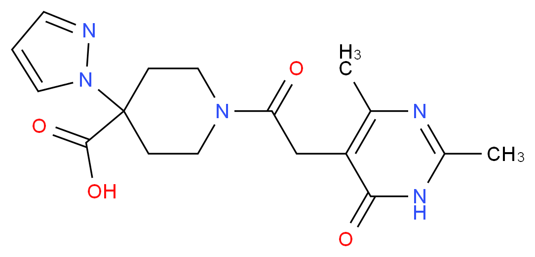 1-[(2,4-dimethyl-6-oxo-1,6-dihydropyrimidin-5-yl)acetyl]-4-(1H-pyrazol-1-yl)piperidine-4-carboxylic acid_分子结构_CAS_)