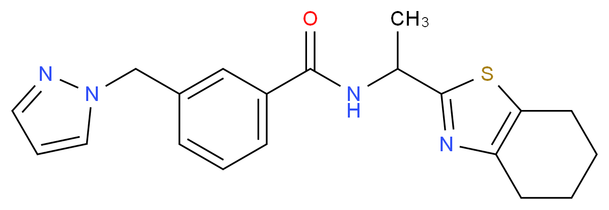 3-(1H-pyrazol-1-ylmethyl)-N-[1-(4,5,6,7-tetrahydro-1,3-benzothiazol-2-yl)ethyl]benzamide_分子结构_CAS_)