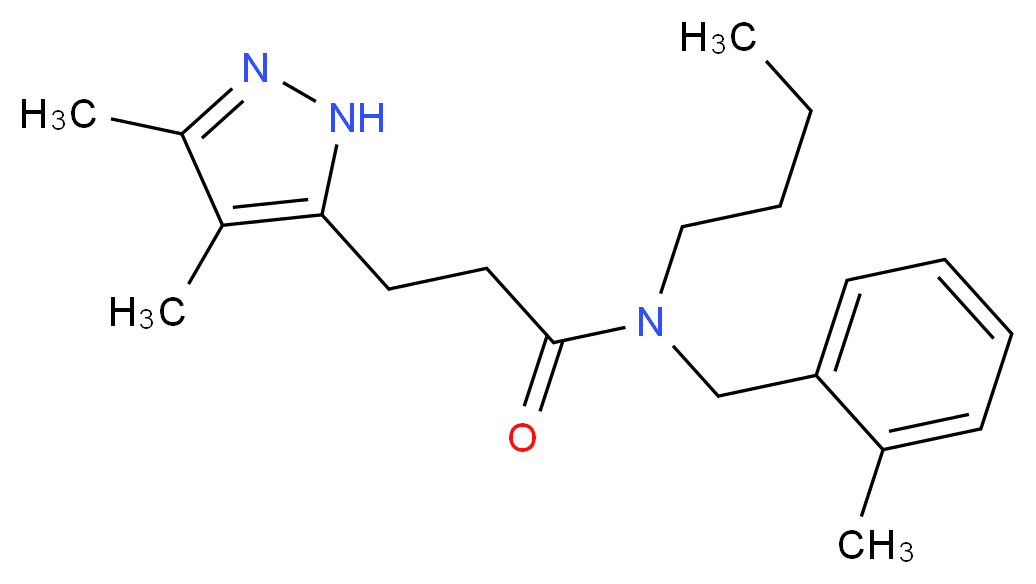 N-butyl-3-(3,4-dimethyl-1H-pyrazol-5-yl)-N-(2-methylbenzyl)propanamide_分子结构_CAS_)