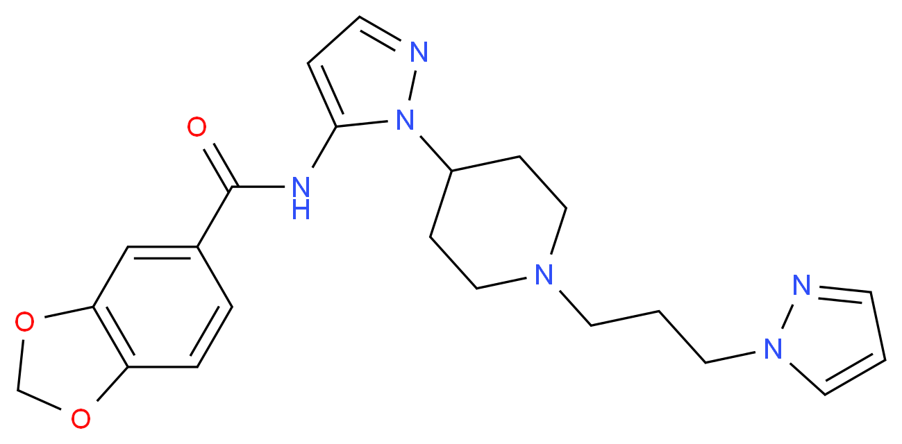 N-(1-{1-[3-(1H-pyrazol-1-yl)propyl]-4-piperidinyl}-1H-pyrazol-5-yl)-1,3-benzodioxole-5-carboxamide_分子结构_CAS_)