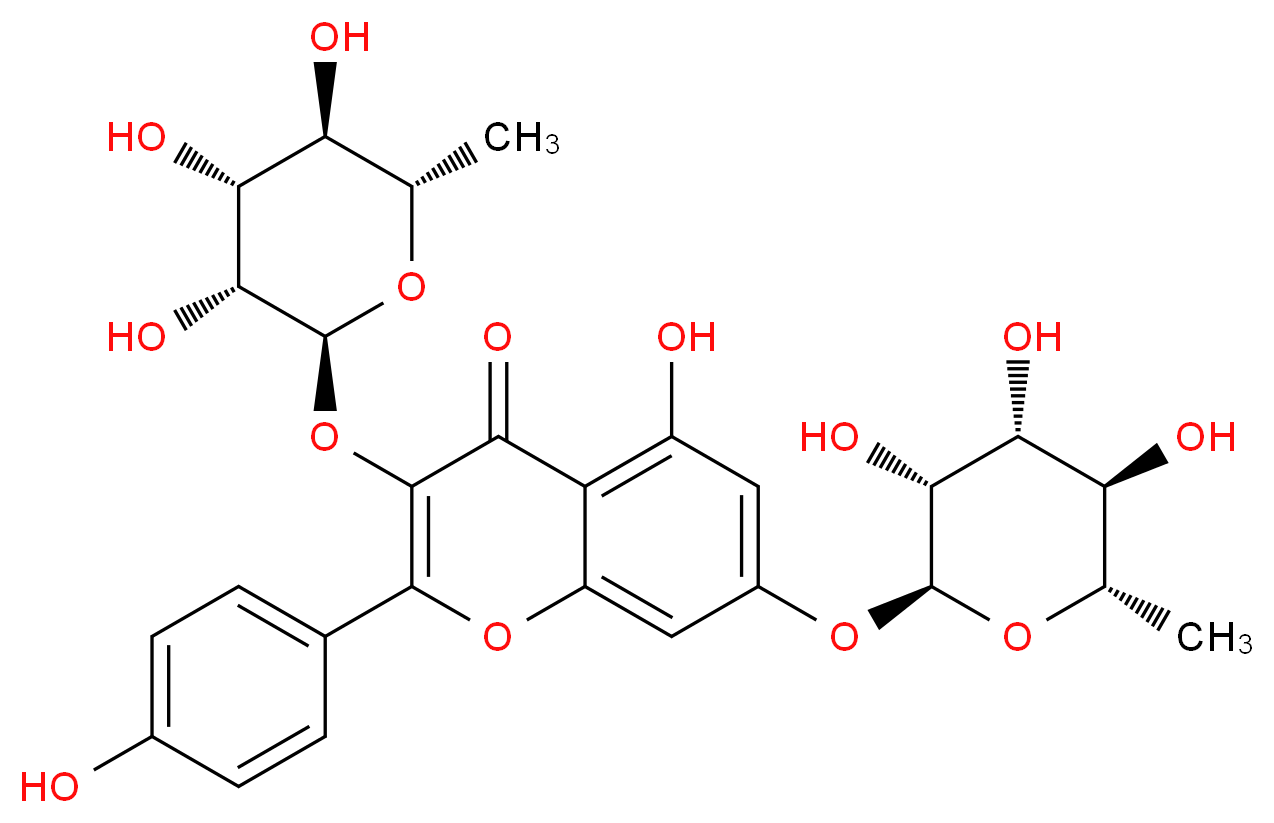 5-hydroxy-2-(4-hydroxyphenyl)-3,7-bis({[(2S,3R,4R,5R,6S)-3,4,5-trihydroxy-6-methyloxan-2-yl]oxy})-4H-chromen-4-one_分子结构_CAS_482-38-2