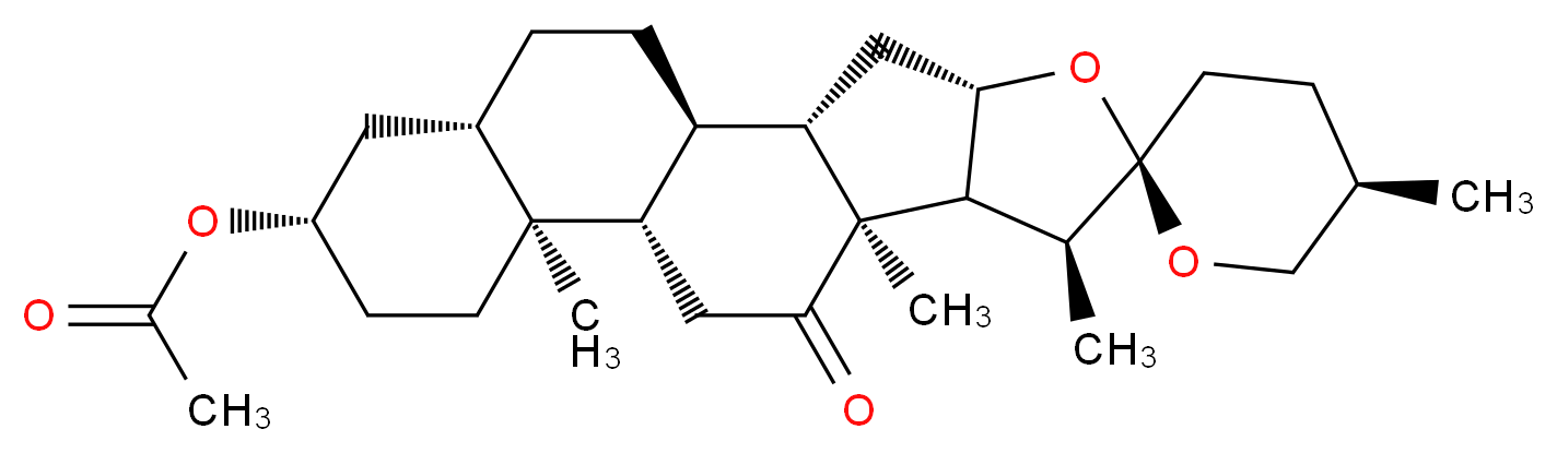 (1'R,2R,2'S,4'S,5R,7'S,8'R,9'S,12'S,13'S,16'S,18'S)-5,7',9',13'-tetramethyl-10'-oxo-5'-oxaspiro[oxane-2,6'-pentacyclo[10.8.0.0?,?.0?,?.0??,??]icosane]-16'-yl acetate_分子结构_CAS_915-35-5