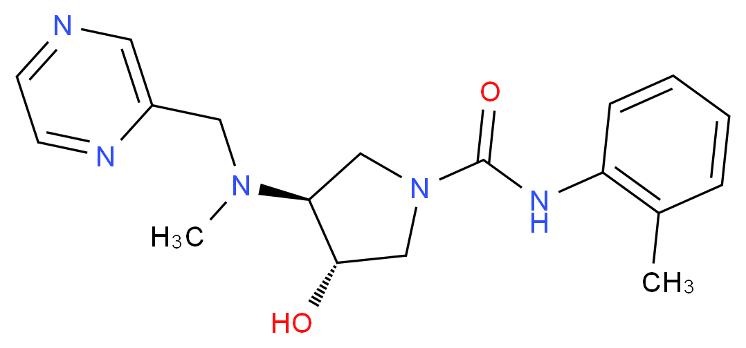 (3S*,4S*)-3-hydroxy-N-(2-methylphenyl)-4-[methyl(2-pyrazinylmethyl)amino]-1-pyrrolidinecarboxamide_分子结构_CAS_)
