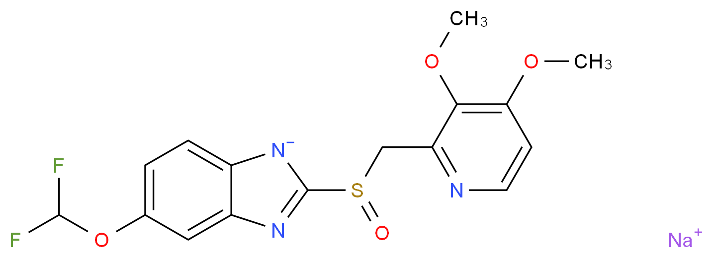 sodium 5-(difluoromethoxy)-2-[(3,4-dimethoxypyridin-2-yl)methanesulfinyl]-1H-1,3-benzodiazol-1-ide_分子结构_CAS_138786-67-1