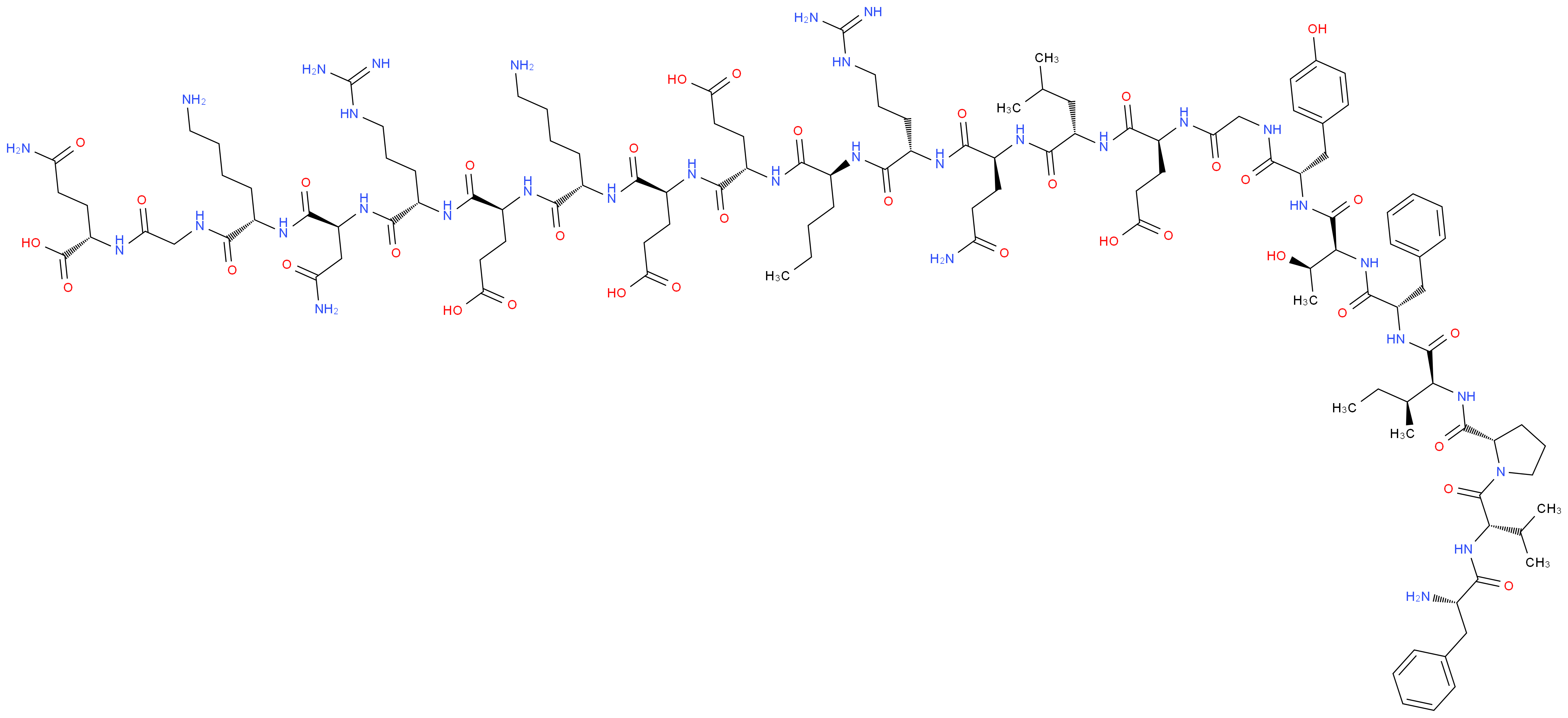 (4S)-4-{[(1S)-1-{[(1S)-1-{[(1S)-1-{[(1S)-1-{[(1S)-1-{[(1S)-1-{[(1S)-5-amino-1-{[(1S)-1-{[(1S)-1-{[(1S)-1-{[(1S)-5-amino-1-[({[(1S)-3-carbamoyl-1-carboxypropyl]carbamoyl}methyl)carbamoyl]pentyl]carbamoyl}-2-carbamoylethyl]carbamoyl}-4-carbamimidamidobutyl]carbamoyl}-3-carboxypropyl]carbamoyl}pentyl]carbamoyl}-3-carboxypropyl]carbamoyl}-3-carboxypropyl]carbamoyl}pentyl]carbamoyl}-4-carbamimidamidobutyl]carbamoyl}-3-carbamoylpropyl]carbamoyl}-3-methylbutyl]carbamoyl}-4-{2-[(2S)-2-[(2S,3R)-2-[(2S)-2-[(2S,3S)-2-{[(2S)-1-[(2S)-2-[(2S)-2-amino-3-phenylpropanamido]-3-methylbutanoyl]pyrrolidin-2-yl]formamido}-3-methylpentanamido]-3-phenylpropanamido]-3-hydroxybutanamido]-3-(4-hydroxyphenyl)propanamido]acetamido}butanoic acid_分子结构_CAS_50881-15-7