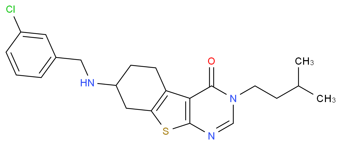 7-[(3-chlorobenzyl)amino]-3-(3-methylbutyl)-5,6,7,8-tetrahydro[1]benzothieno[2,3-d]pyrimidin-4(3H)-one_分子结构_CAS_)