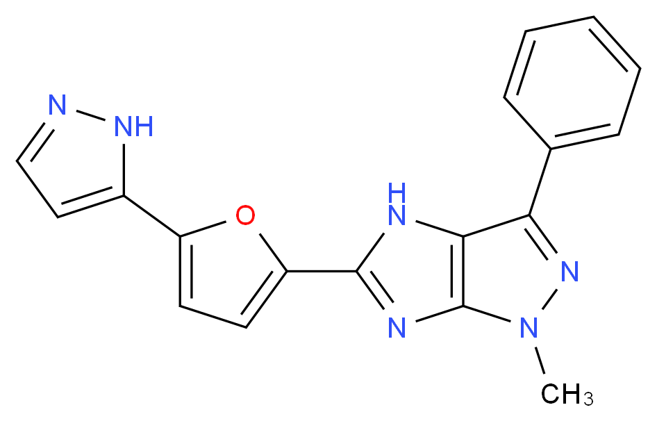 1-methyl-3-phenyl-5-[5-(1H-pyrazol-5-yl)-2-furyl]-1,4-dihydroimidazo[4,5-c]pyrazole_分子结构_CAS_)