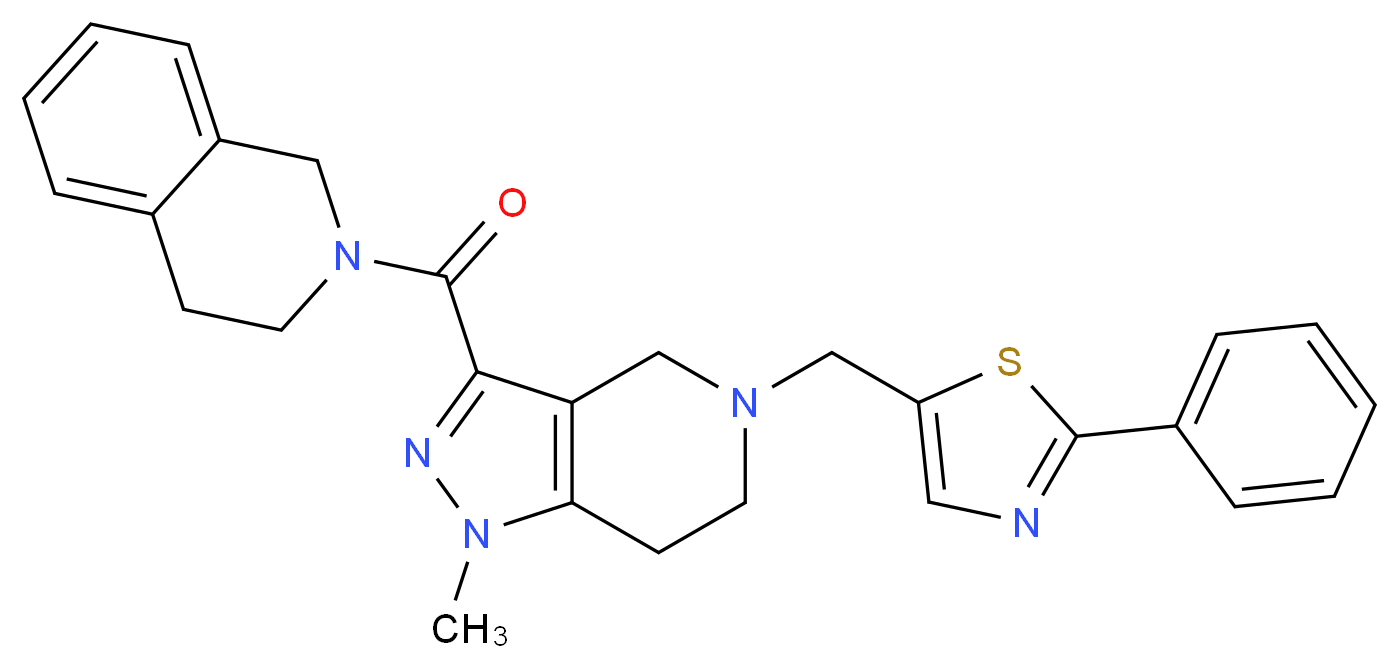 2-({1-methyl-5-[(2-phenyl-1,3-thiazol-5-yl)methyl]-4,5,6,7-tetrahydro-1H-pyrazolo[4,3-c]pyridin-3-yl}carbonyl)-1,2,3,4-tetrahydroisoquinoline_分子结构_CAS_)