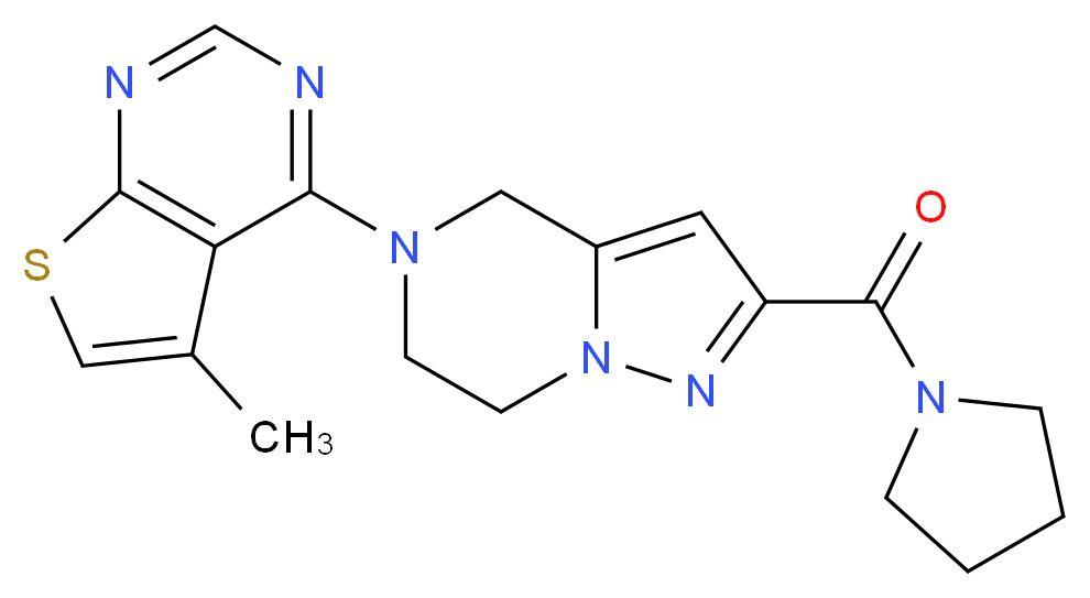 5-methyl-4-[2-(pyrrolidin-1-ylcarbonyl)-6,7-dihydropyrazolo[1,5-a]pyrazin-5(4H)-yl]thieno[2,3-d]pyrimidine_分子结构_CAS_)